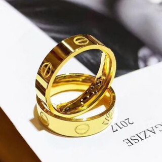 Shizhi gold-plated silver custom one-word ring, smooth surface for men and women, couple model for chinese valentine's day gift, kajia's same one-word ring, no. 17 ring