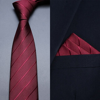 Fikawei tie men's wedding knot-free zipper tie lazy tie business groom groomsman red tie easy to pull red twill does not include pocket square - gift box