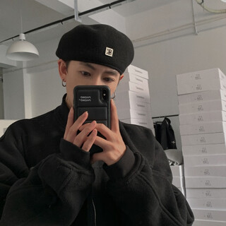 Mu jinfan decoration new outdoor versatile woolen beret men's autumn and winter fashion versatile black backward wearing progress hat men's kk black one size