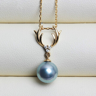 Dingying japanese akoya true duoma pearl pendant single necklace for women extremely strong light rare silver gray translucent blue-green light true duoma pendant (zircon style) (excluding chain) 7.5-8mm