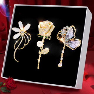 Jianlu brooch, high-end gift box, imitation pearl corsage, women's suit accessories, birthday gift for girlfriend, forest brooch, 3 pieces