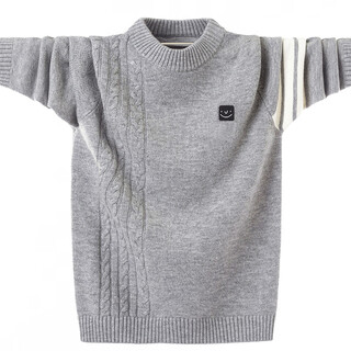 Pure wool, teenagers' wool sweater 100 pure wool, thickened sweater for older children, warm winter for junior high school students and high school students, trendy personalized knitted bottoming sweater, gray 170 (suitable for height 153-162cm)