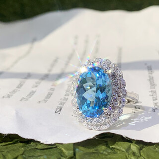 Gepan 9 carat natural topaz set s925 silver pigeon egg ring luxury blue gem pendant women's necklace set (ring + necklace)