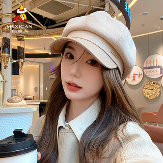 Scarecrow (mexican) hat women's autumn and winter octagonal hat new face small japanese newsboy painter hat big head circumference beret beige m adjustable 56-58c