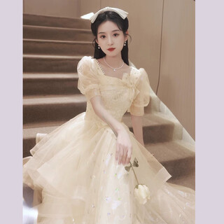Li baixin champagne color evening dress for women 2025 new style light luxury niche high-end high-end vocal music test host performance champagne color m recommended 90-100jin jin equals 0.5 kg