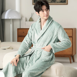 Yu zhaolin men's spring, autumn and winter thickened coral velvet long flannel bathrobe couple home wear large size