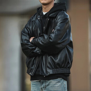 Heemkizoo japanese retro autumn and winter solid color lapel motorcycle short men's and women's casual leather jacket trendy black winter plus velvet version s