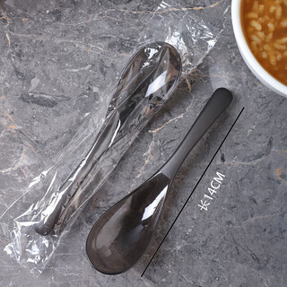 Disposable soup spoon individually wrapped plastic large take-out commercial thickened spoon dessert porridge spoon 4g black spoon independent 100 pieces long 14cm