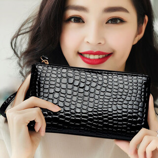 Fujiu rabbit travel fashionable women's wristband clutch storage wallet student large capacity crocodile pattern coin purse wallet black