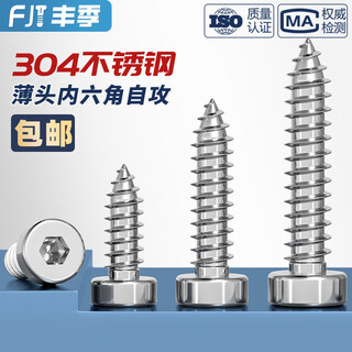 Fengji 304 stainless steel thin head hexagonal self-tapping screw cylindrical head cup head short head flat head wood screw bolt m2-m8 m6*20 10 pcs