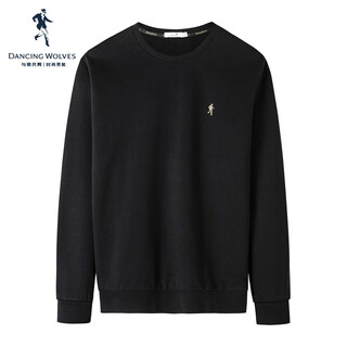 与狼共舞【高棉柔软】简约刺绣百搭休闲套头长袖男士卫衣 001黑色 185 