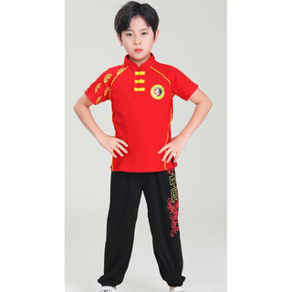 陆军武儿童武术练功服装中小学生武术训练演出服速干牛奶丝太极服灯笼裤 红色上衣黑色中国裤子 120cm
