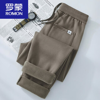 Romon men's winter fleece pants 430g new thickened straight pants loose sports sweatpants autumn and winter casual pants for men khaki green l suitable for 140-160jin jin equals 0.5 kg
