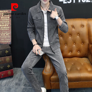 Pierre cardin british yuppie style denim work clothes men's mature suit early autumn and winter 2024 new autumn clothing gray jacket + pants xl
