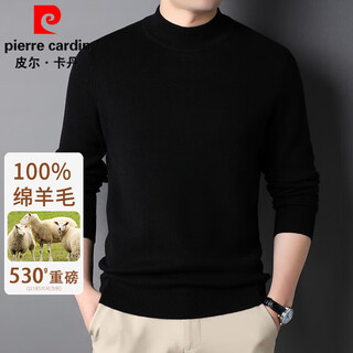 Pierre cardin wool sweater for men, thickened 100% pure wool sweater, semi-high round neck sweater, men's sweater, winter warm base layer sweater