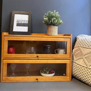 Gejia sideboard solid wood japanese glass dining table kitchen storage cabinet desktop storage cabinet storage cabinet tea cupboard honey color-double layer 60 styles in stock double door