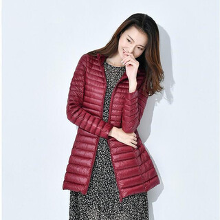 Koiya lightweight down jacket women 2025 new korean style medium long jacket lightweight stand collar jacket women burgundy (female stand collar) xl recommended 120-130 jin jin is equal to within 0.5 kg