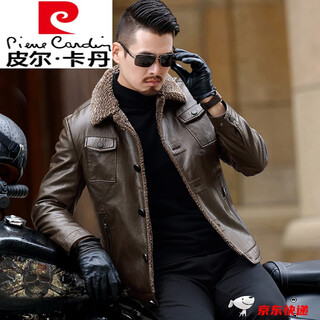 Pierre cardin Куртка из натуральной овчины Мужская осенне-зимняя утолщенная бархатная куртка Меховая универсальная куртка Мужская мотоциклетная кожаная куртка Темно-коричневый m 170/84a
