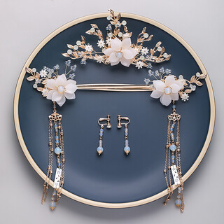 Ancient style hair accessories, hanfu headwear, super fairy tassels, hairpins, hair crowns, ear clips, full set of jewelry, ancient costume accessories, pianruo ear clip set