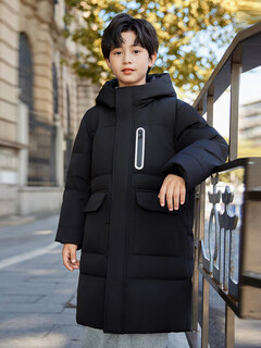 ABC KAIA正品儿童羽绒服男童2024新款中长款冬季中大童装学生女童防寒外套 黑色(男童) 150