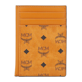 95% new mcm gift box, cognac color artificial leather with cow leather card holder, unisex gift