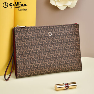 Goldlion women's bag clutch 2025 new women's envelope bag printed clutch can hold ipad tablet wrist strap clutch brown officially authorized - one fake will be punished ten