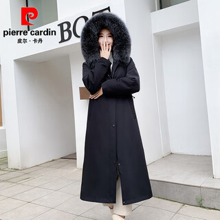Pierre cardin high-end duck down rabbit fur thickened removable liner long knee-length down jacket winter parka women's coat black snowflake fox fur collar 3xl 150-170jin jin equals 0.5 kg