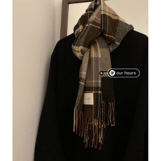 Memaru scarf men's autumn and winter korean ins plaid tassel versatile student boys and girls birthday gift retro warm scarf gray coffee