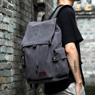 My trendy backpack men's canvas backpack casual large capacity fashionable travel bag high school student bag lightweight computer bag blue and black upgraded version