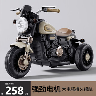 趣婴宝儿童电动摩托车可坐人三轮车男女小孩宝宝可遥控充电电瓶车玩具车 棕色高配+大电瓶/双驱 +遥控