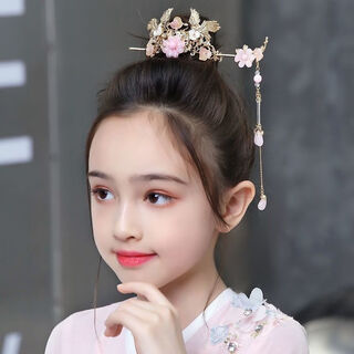 Wanbaozi children's hanfu small hair crown ancient style tassels step-shaking princess headwear hairpin children's ancient costume hairpin performance accessories hair crown + hairpin