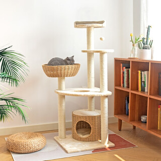 Jia pet cat climbing frame, cat nest, cat tree, all-in-one, does not take up imitation rattan cat rack, cat scratching board, space capsule, four seasons cat supplies, luxury model 81001