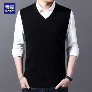 Romon woolen vest men's knitted sweater vest with wool men's sleeveless woolen sweater spring and autumn thin v-neck wool vest middle-aged young students solid color casual vest black 52/xl