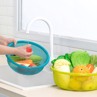 Camellia vegetable washing basket drain basket plastic thickened water filter sieve kitchen living room fruit basin basket vegetable basin 30cm blue