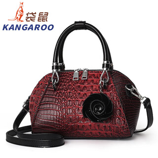 袋鼠包包女秋冬季贝壳女手提包纹时尚复古单肩斜挎包潮 红色