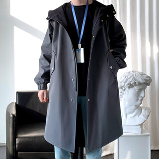 Lovren autumn and winter new windbreaker men's mid-length coat knee-high contrast coat european and american style trendy cloak men's pie jacket dark gray xl (suitable for 140-155 jin jin equals 0.5 kg)