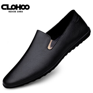 Clohoo leather shoes men's spring and summer business casual shoes men's comfortable beanie shoes formal soft sole driving one-on-one men's shoes black 40 leather shoe size