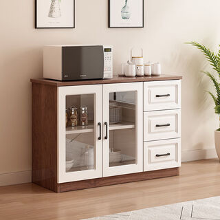 Yusenyi solid wood sideboard cupboard modern minimalist home kitchen cabinet living room dining room multi-functional wall storage cabinet wine cabinet baikal oak color + white installation not included 119*40*85