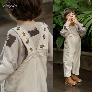 Lele jove nordic style spring and autumn niche children's overalls baby milk white overalls for boys and girls workwear style pants daylight white 130