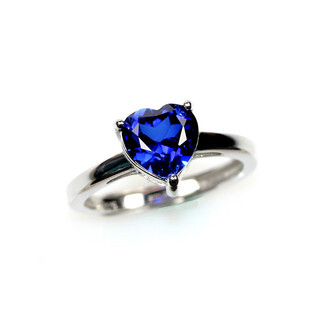 Erli heart-shaped sapphire ring sterling silver women's japanese and korean love simple royal blue dark blue live tanzanite silver ring white gold (7x7mm/1.25 carat)