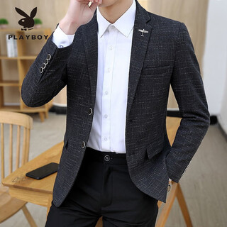 Маленький костюм playboy, мужской осенне-зимний тонкий пиджак в корейском стиле, высококачественный повседневный костюм, топ. Красивый модный осенне-зимний темный узор 1817, черный, серый (две пуговицы), 4xl. Подходит для 155-170 Джин Джин равен 0,5 кг.