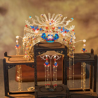 Du yin xiuhe clothing headdress wedding chinese wedding ancient costume phoenix crown xia pei bride dragon and phoenix gown jewelry set model phoenix crown (clip)