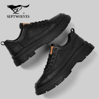 Septwolves men's shoes winter 2025 new business casual shoes men's thick-soled wear-resistant work shoes retro trendy casual leather shoes for men black 40