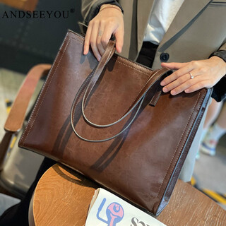 Andseeyou genuine leather large bag tote bag large capacity 2025 new style cowhide women's work business casual shoulder bag women's bag brown