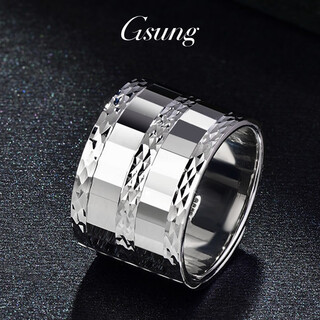 Gsung platinum pt950 men's wide-faced ring with large car pattern and laser face, women's live mouth large ring. priced by gram. contact before bidding.