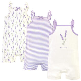 Touched by nature baby organic cotton jumpsuit, pure cotton, soft and breathable, crew neck shorts style, daily wear for baby boys in all seasons, lavender 6-9 months
