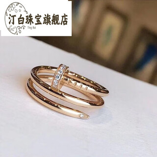 Tingbai 18k gold nail ring card floor women's high-end 925 silver 18k rose gold double circle head and tail inlaid with diamonds will not fall off the couple's ring rose gold ring us size 7