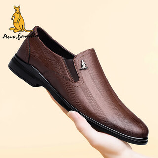 Australian famous kangaroo ausfamds leather shoes for men 2025 winter new authentic men's business casual shoes genuine leather high-end versatile british style formal shoes brown texture 42
