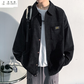 Wu quanwan fatty large size jacket men's spring, autumn and winter velvet jacket student casual hong kong style workwear gown loose top black 3xl wear 160-180jin jin is equal to 0.5 kg