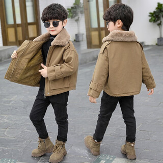 Omi mouse boys' jacket autumn and winter new style 3 fashionable boys' windbreakers for medium and big boys 6 baby boys korean style winter children's parkar plus velvet and thickened khaki 130